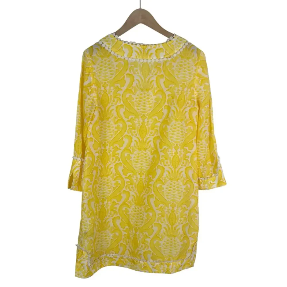 Kate Spade Yellow Pineapple Print Linen and Silk Blend Tunic Dress Size XS